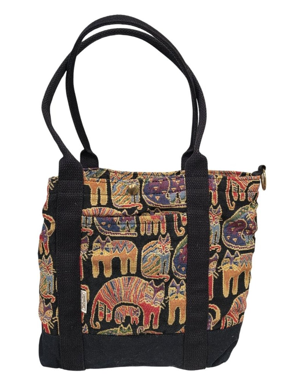 Cedar Key Cat Tapestry Canvas Tote Bag With Black Straps & Interior Pocket - Picture 2 of 10